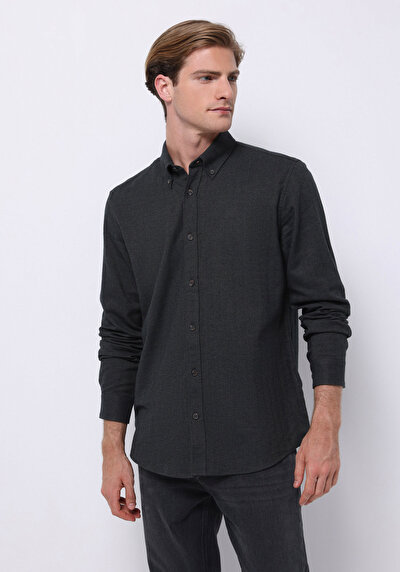 Image de Chemise À Manches Longues Kaki Regular Fit Droit Sergé Homme