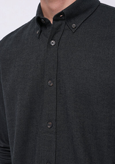 Image de Chemise À Manches Longues Kaki Regular Fit Droit Sergé Homme