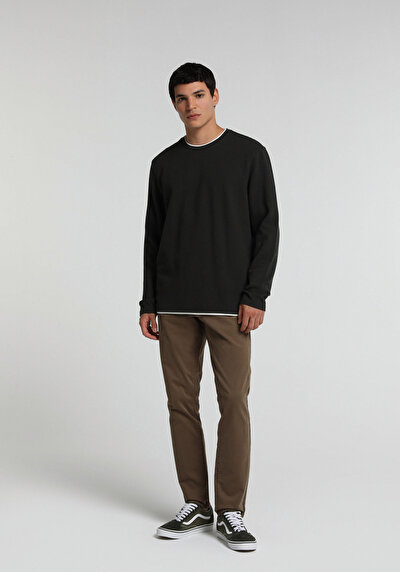 Image de T-shirt À Manches Longues Kaki Regular Fit Homme