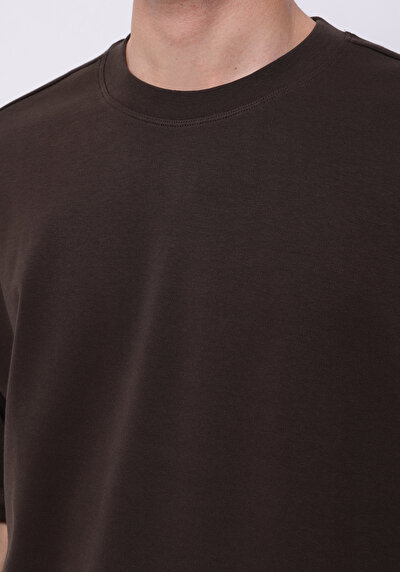 Image de T-shirt À Manches Courtes Marron Oversize Fit Droit Homme
