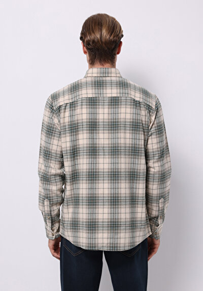Image de Chemise À Manches Longues Beige Regular Fit Plaid Sergé Homme
