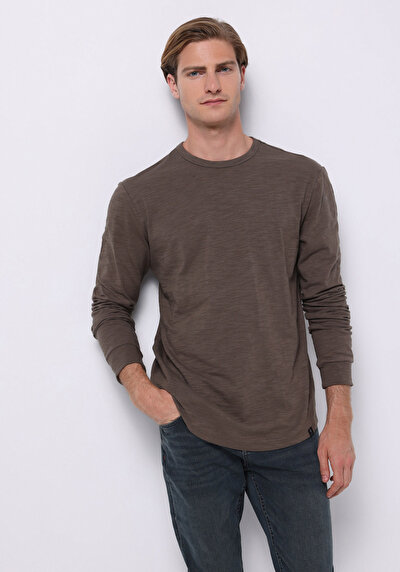 Image de T-shirt À Manches Longues Marron Regular Fit  Homme