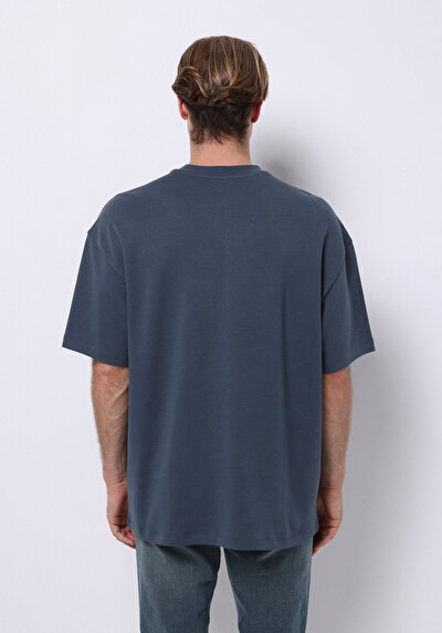Image de T-shirt À Manches Courtes Bleu Oversize Fit Droit Homme