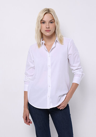 Image de Chemise À Manches Longues Blanc Regular Fit Droit Uni Femme