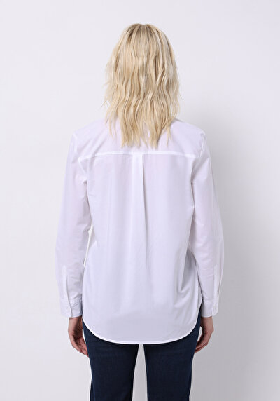 Image de Chemise À Manches Longues Blanc Regular Fit Droit Uni Femme
