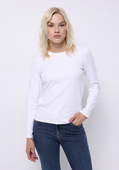 Image de T-shirt À Manches Longues Blanc Slim Fit Femme