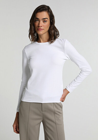 Image de T-shirt À Manches Longues Blanc Slim Fit Femme