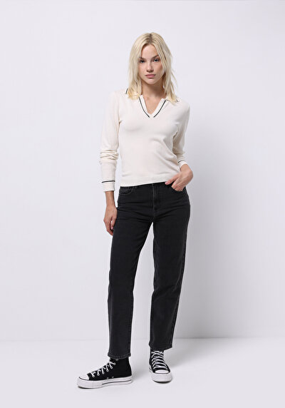 Image de 884 Lauren Pantalon Straight Leg High Rise En Jean Straight Fit Femme