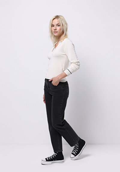 Image de 884 Lauren Pantalon  Straight Leg High Rise En Jean Straight Fit Femme