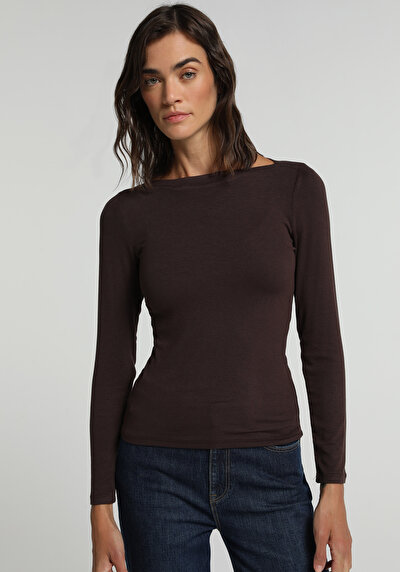 Image de T-shirt Marron Slim Fit Manches Longues Femme