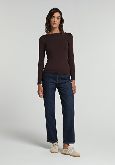Image de T-shirt Marron Slim Fit Manches Longues Femme