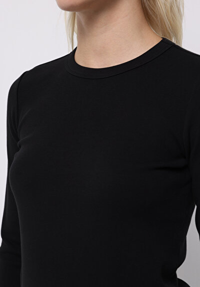 Afficher les détails de T-shirt À Manches Longues Noir Slim Fit  Femme