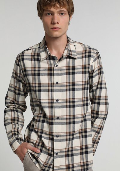 Image de Chemise À Manches Longues Ecru Regular Fit Plaid Sergé Homme