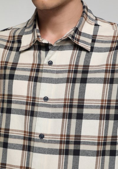 Image de Chemise À Manches Longues Ecru Regular Fit Plaid Sergé Homme