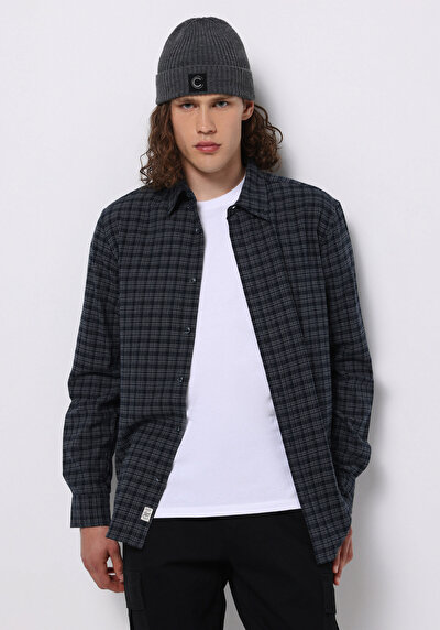 Image de Chemise À Manches Longues Marine Regular Fit Plaid Sergé Homme