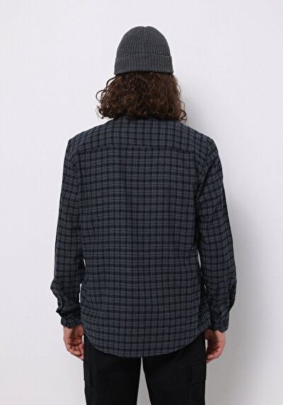 Image de Chemise À Manches Longues Marine Regular Fit Plaid Sergé Homme