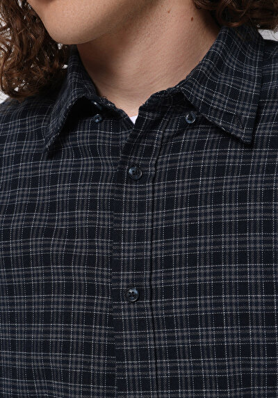Image de Chemise À Manches Longues Marine Regular Fit Plaid Sergé Homme