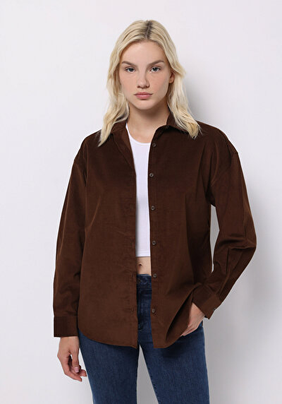 Image de Chemise À Manches Longues Marron Regular Fit Droit Ratière Femme