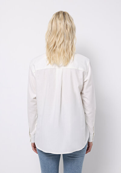 Image de Chemise À Manches Longues Blanc Regular Fit Droit Sergé Femme