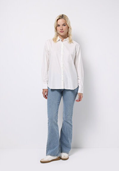Afficher les détails de Chemise À Manches Longues Blanc Regular Fit Droit Sergé Femme