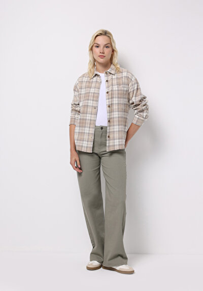Image de Pantalon Kaki Wide Leg High Rise En Sergé Berry Fit Femme