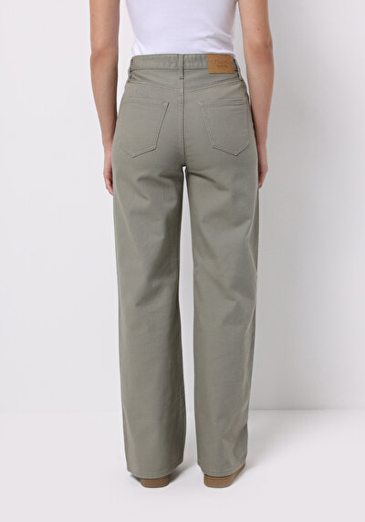 Image de Pantalon Kaki Wide Leg High Rise En Sergé Berry Fit Femme