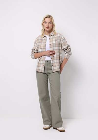 Image de Pantalon Kaki Wide Leg High Rise En Sergé Berry Fit Femme
