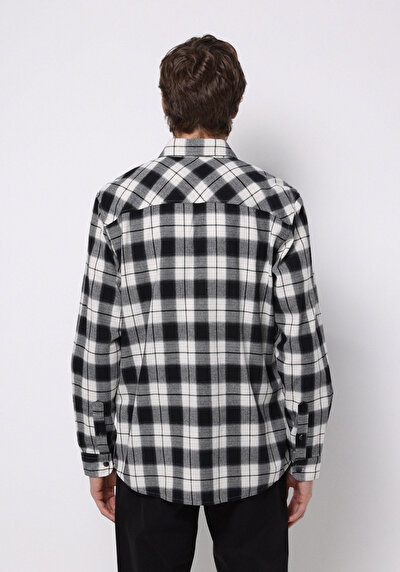 Image de Chemise À Manches Longues Noir Regular Fit Plaid Sergé Homme
