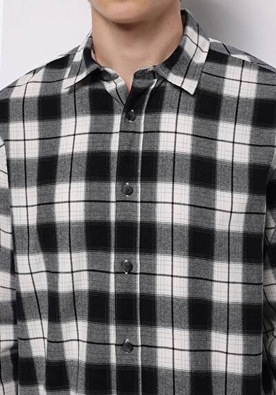Image de Chemise À Manches Longues Noir Regular Fit Plaid Sergé Homme