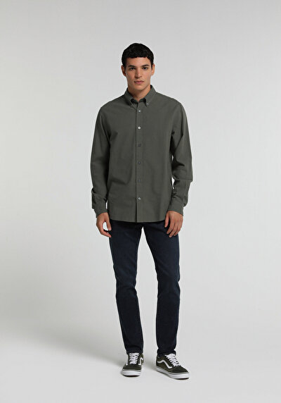 Image de Chemise À Manches Longues Kaki Regular Fit Droit Oxford Homme