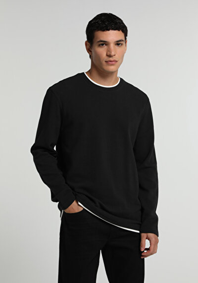 Image de T-shirt À Manches Longues Noir Regular Fit Homme