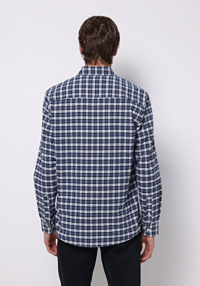 Image de Chemise À Manches Longues Marine Regular Fit Plaid Sergé Homme