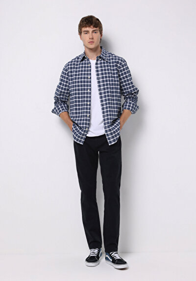 Image de Chemise À Manches Longues Marine Regular Fit Plaid Sergé Homme