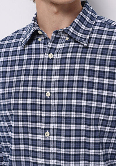 Image de Chemise À Manches Longues Marine Regular Fit Plaid Sergé Homme