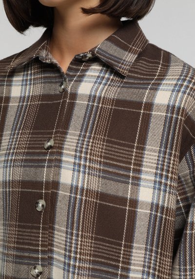 Image de Chemise À Manches Longues Marron Regular Fit Plaid Sergé Femme