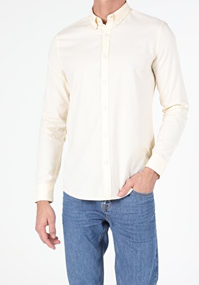 Afficher les détails de Chemise À Manches Longues Jaune Slim Fit   Homme