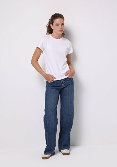 Image de 970 Berry Pantalon Wide Leg High Rise En Jean Regular Fit Femme