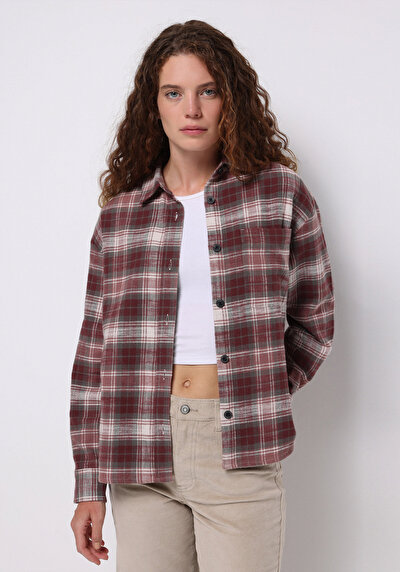 Image de Chemise À Manches Longues Rose Regular Fit Plaid Sergé Femme