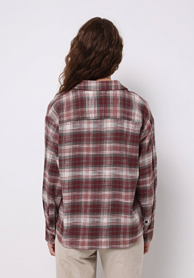 Image de Chemise À Manches Longues Rose Regular Fit Plaid Sergé Femme