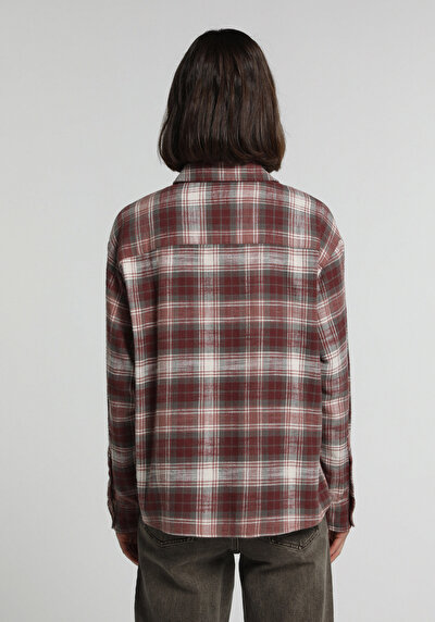 Image de Chemise À Manches Longues Rose Regular Fit Plaid Sergé Femme