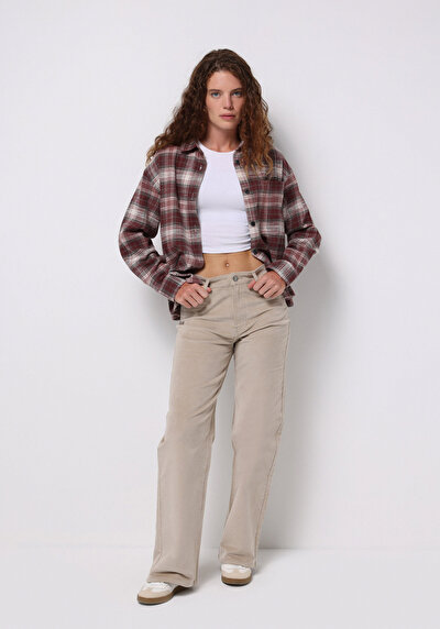 Image de Chemise À Manches Longues Rose Regular Fit Plaid Sergé Femme