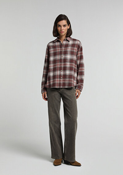 Image de Chemise À Manches Longues Rose Regular Fit Plaid Sergé Femme