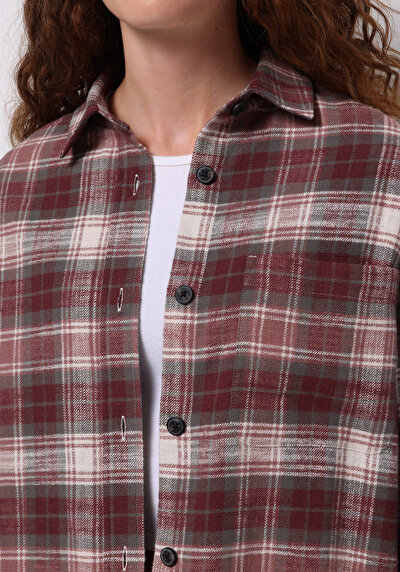 Image de Chemise À Manches Longues Rose Regular Fit Plaid Sergé Femme