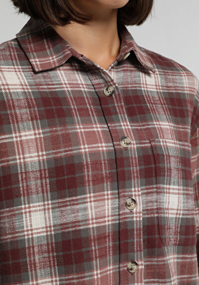 Image de Chemise À Manches Longues Rose Regular Fit Plaid Sergé Femme