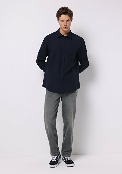 Image de Chemise À Manches Longues Marine Slim Fit Plaid Ratière Homme