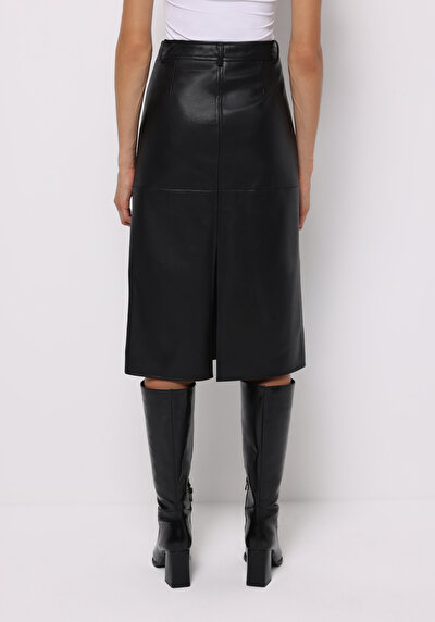 Image de Jupe Noir Midi Droit Pu Mdi Femme