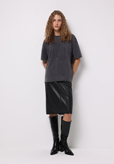 Image de Jupe Noir Midi Droit Pu Mdi Femme