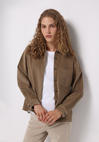 Image de Chemise À Manches Longues Beige Regular Fit Droit Velours Femme