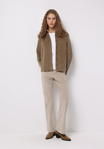 Image de Chemise À Manches Longues Beige Regular Fit Droit Velours Femme