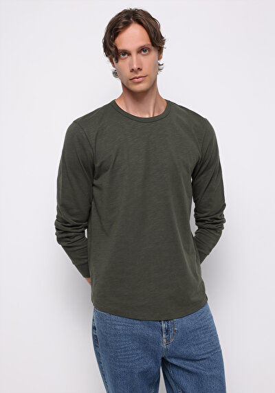 Image de T-shirt À Manches Longues Kaki Regular Fit  Homme